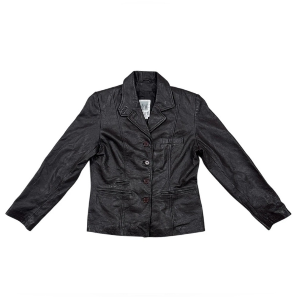 Together Classics Spread Collar Retro Style Button Down Leather Jacket  Size 6